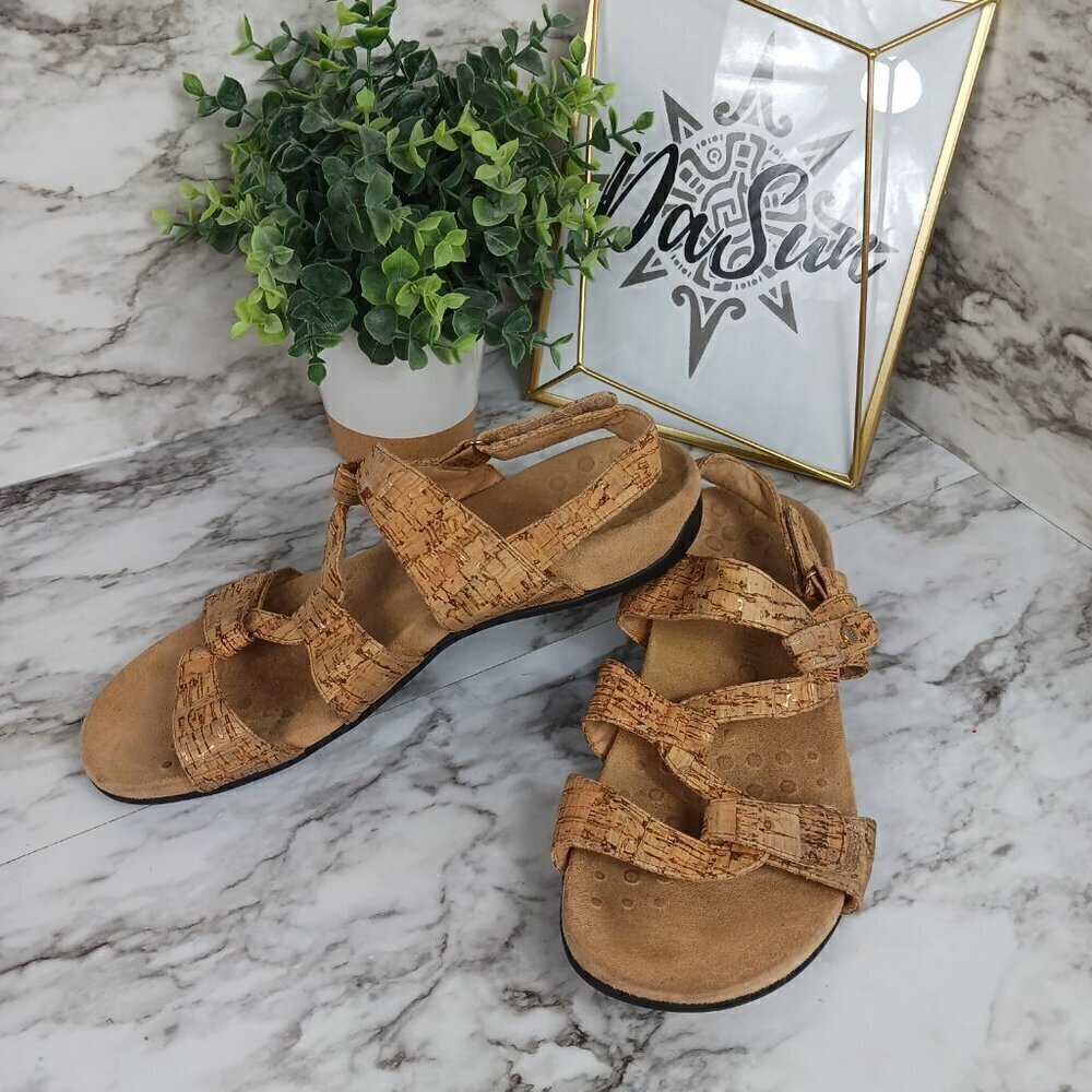 VIONIC Paros Backstrap Gold Cork Print Sandals Size 10 women's
